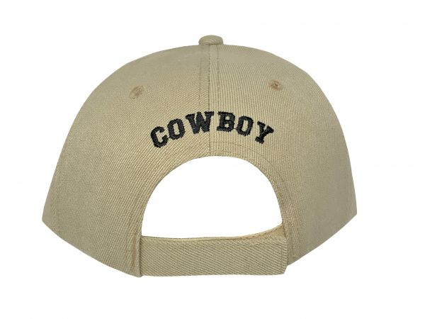 Square Patch Tan Ballcap with Cowboy and Horse, and Cowboy Embroidered on Bill #2